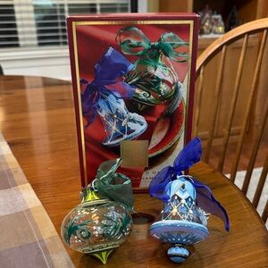 Lenox Handpainted Gems Glass Holiday Ornaments Set-Blue & Green vintage 2003